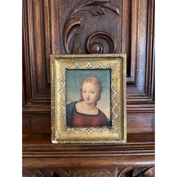 Italian Vintage Reproduction of Raffaello Madonna Small Print on Silk - Picture 1 of 4